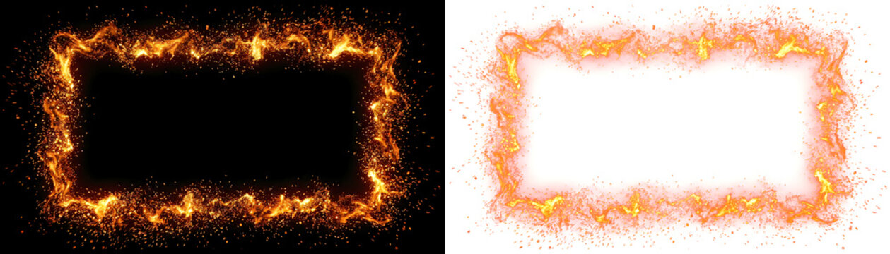 Fire, flame borders, burning rectangular frames, orange glow, template elements