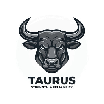 Powerful Taurus Zodiac Symbol with Horned Bull Illustration