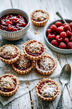 Jam Crumble Pastry Bites on White Table &ndash; AI Generative