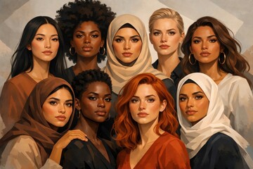 Obraz premium Diverse women portrait illustration.