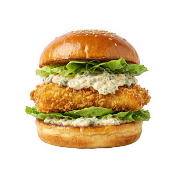 Premium gourmet burger collection crispy fried fish fillet burger with tartar sauce sandwich fastfood delicious