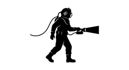 Obraz premium Vintage deep sea diver silhouette holding flashlight