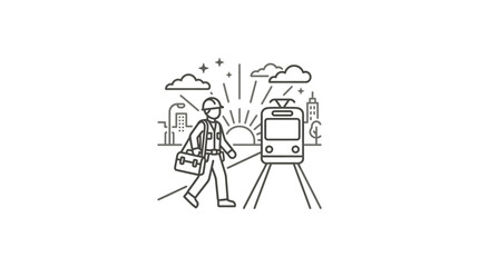 Obraz premium Line art of worker walking near a train