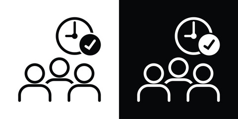 Group of people or team avatar icon with a checkmark clock. Perfect for shifting schedule, team management, and group deadlines. © bibin
