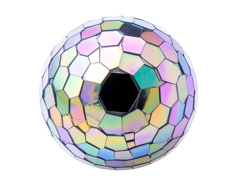 Colorful Mosaic Ball With Iridescent Panels Close Up.