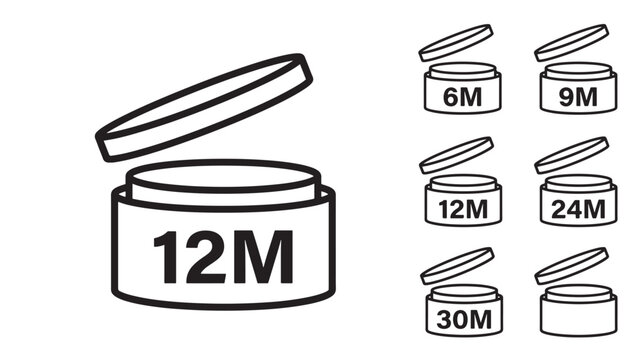 Medicine Bottle Icon Set with Handwritten Dosage Labels and Protective Lids, Showing 6m 9m 12m 24m 30m Amounts