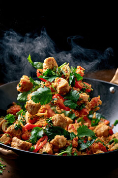 Spicy Thai Basil Beef Stir Fry With Chili and Fresh Herbs. AI generative.
