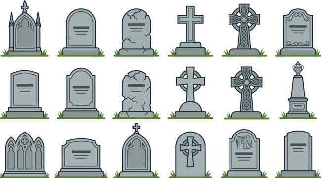 Grave stone vector collection with various headstone and cross shapes