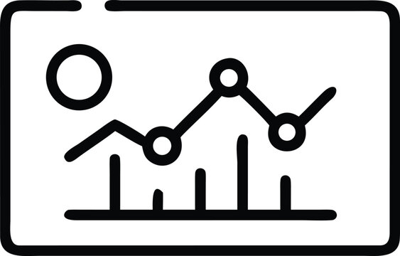 Bar and line graph icon within a rectangle on white chart bar chart