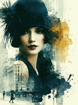 Elegant Roaring Twenties Lady Portrait Art &ndash; AI Generative