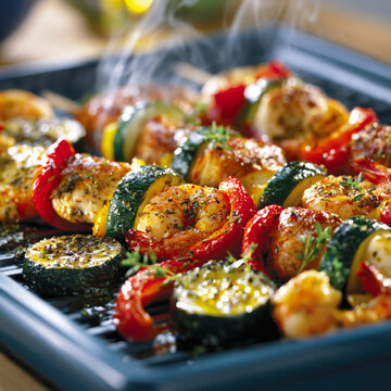 Grilled Shrimp and Chicken Skewers with Vegetables &ndash; AI Generative