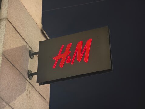 Stockholm, Sweden-Nov.27th 2025: H&M brand logo store sign