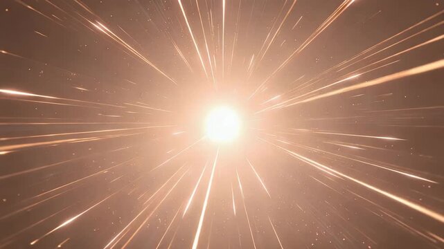 Abstract golden light streaks moving fast in dark space representing a warp speed hyperspace jump or cosmic travel through stars video.
