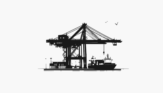 Large Crane Loading Cargo Ship.