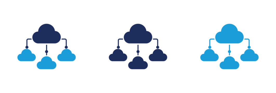 Cloud Computing Network Icons for Data Distribution and Server Infrastructure.
