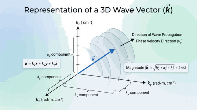 3D Wave Vector Illustration Showing Wave Propagation and Magnitude