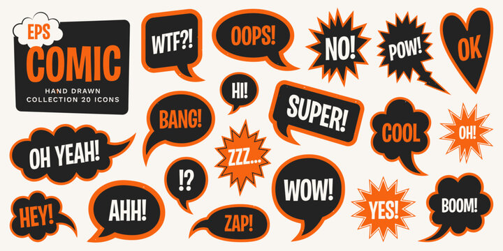 Hand Drawn Comic Speech Bubbles And Sound Effects Collection