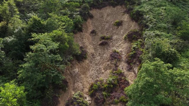 Aerial view of landslide forest mountain landscape	