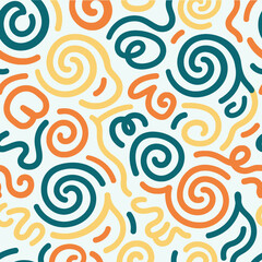 Naklejka premium Colorful seamless pattern with hand drawn swirls and lines