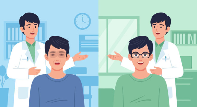 Eye Exam Comparison: Before and After Vision Correction with Glasses