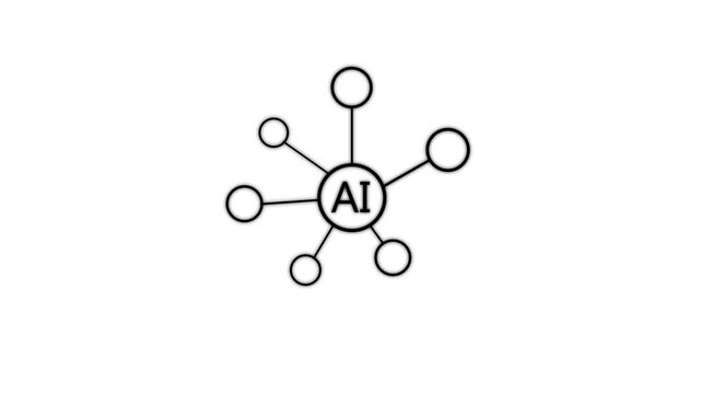 Abstract glowing networking concept with AI text. Glowing line icon loop animation. 4k.