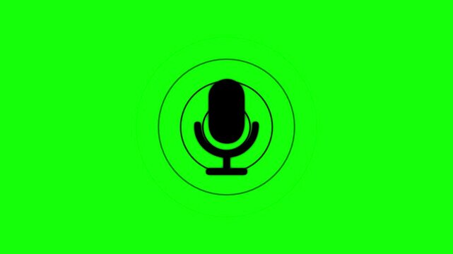 Radio wave and voice recording podcast mic microphone button concept animation. Microphone recording icon animation. 4k.