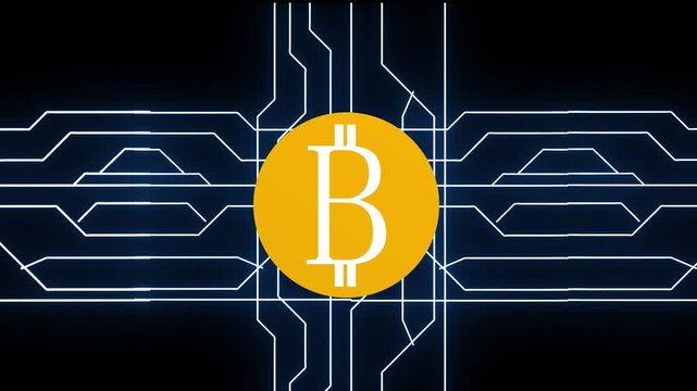 Concurrency animation wires blue circuit board paths. Connected concurrency animation mounts crypto tokens. Financial concurrency animation reads blockchain database mining graphs.