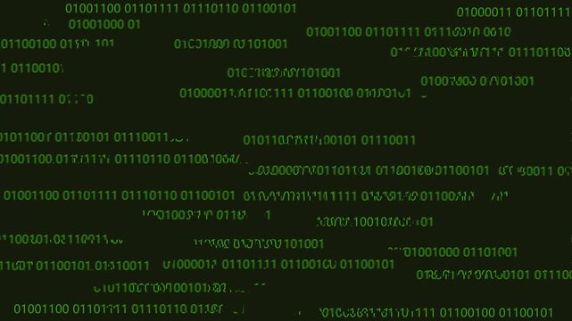 Data technology animation drops green binary code rain. Digital data technology animation cascades computer code scripts. Network data technology animation filters server yards files.
