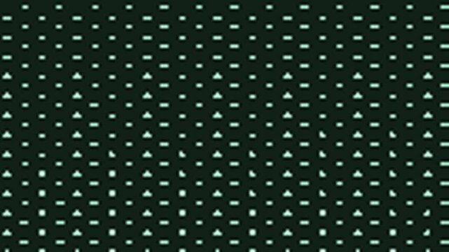 Abstract geometric pattern of small white triangles and dots on a dark green background, creating a subtle texture.