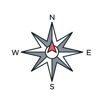 Compass Rose Symbol with Cardinal Directions and Arrow