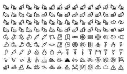 Excavator Line Icons Set Construction Machinery and Heavy Equipment Editable Stroke Vector Collection © MstRAJIA