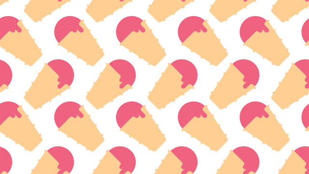 Strawberry ice cream in waffle cones arranged in a seamless geometric pattern. Vector ice cream on white background