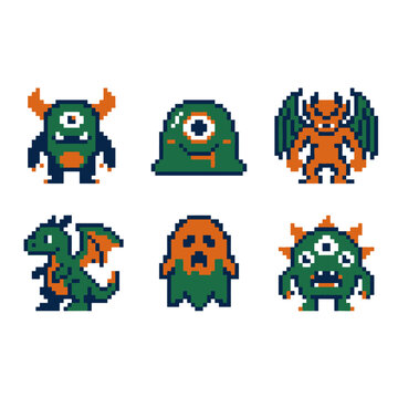 A collection of pixel art monsters on a white background