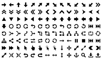 Fototapeta premium Large Black Arrow Vector Icon Pack with Cursor Navigation Direction and Interface Symbols