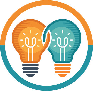 Two light bulbs linked together as a symbol of collaboration, innovation, and creative partnership