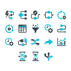 Fototapeta premium Intelligent workflow automation and smart business process orchestration symbols in dual-tone style for automation platform apps, workflow tool pitch decks, process management dashboards, and business