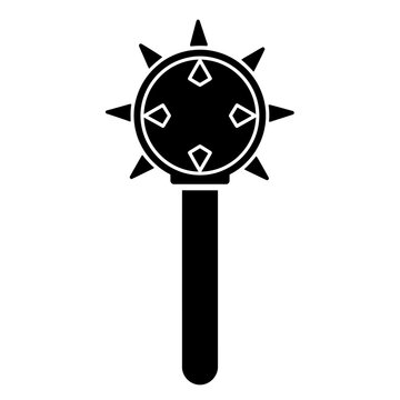 Medieval mace weapon icon, black silhouette, isolated on white background
