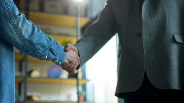 handshake between colleagues in a business office setting