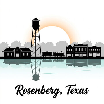 Rosenberg Skyline Silhouette &mdash; A Fort Bend County Historic Texas City Vector Illustration