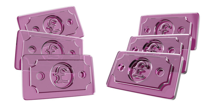 3D Glossy Purple British Pound Money Banknote Icon Isolated on Transparent Background