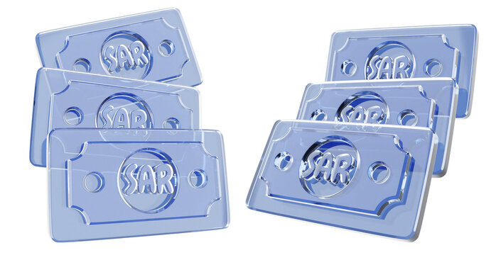 3D Glossy Blue Saudi Riyal Money Banknote Icon Isolated on Transparent Background