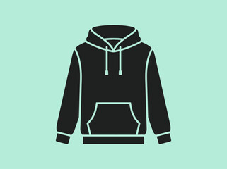 A black hoodie icon is centered on a mint green background © lancar