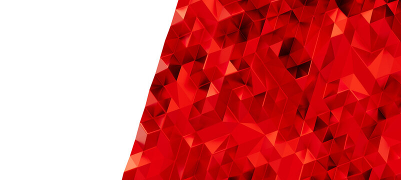 Abstract digital art with a textured surface of sharp geometric shapes and facets in a vibrant red h