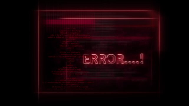 Glitching red error message on digital code background. Cyber glitching red error for system failure warnings. Digital glitching red error animation.