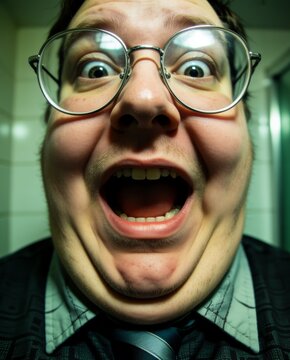 close-up of shocked person looking into phone