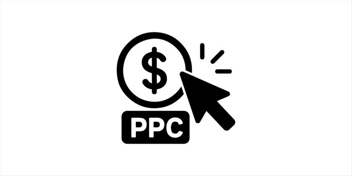 PPC Pay Per Click Advertising Black Silhouette Vector Icon
Pay Per Click Marketing with Dollar Click Symbol SVG Icon
Digital PPC Campaign and Online Advertising Vector Illustration