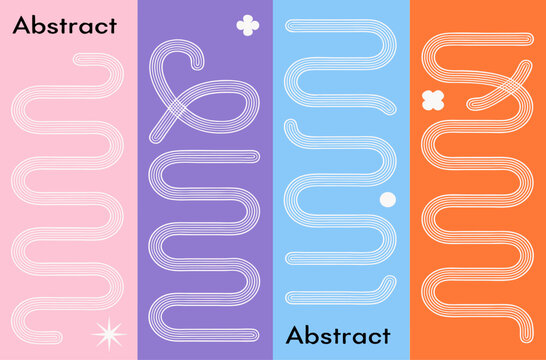 Trendy abstract linear ribbon wave elements vector illustration set,Creative minimalist multi-line wavy paths and shapes for modern graphic design,Abstract line art, wavy lines, parallel lines.