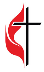 "United Methodist Church Logo Vector with Christian Cross and Red Flame Symbol of Faith" © Lady