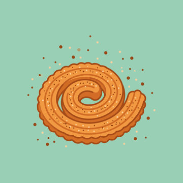 A golden spiral churro pastry with cinnamon sugar dusting