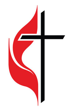 "United Methodist Church Logo Vector with Christian Cross and Red Flame Symbol of Faith"